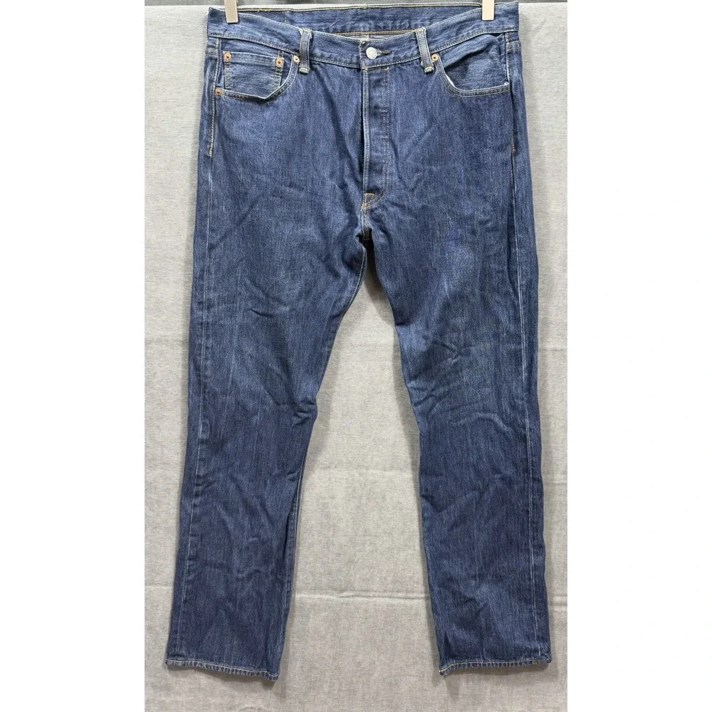 Levi's 501 Jeans Men 36x34 Blue Button Fly Straight Original Dark Wash American